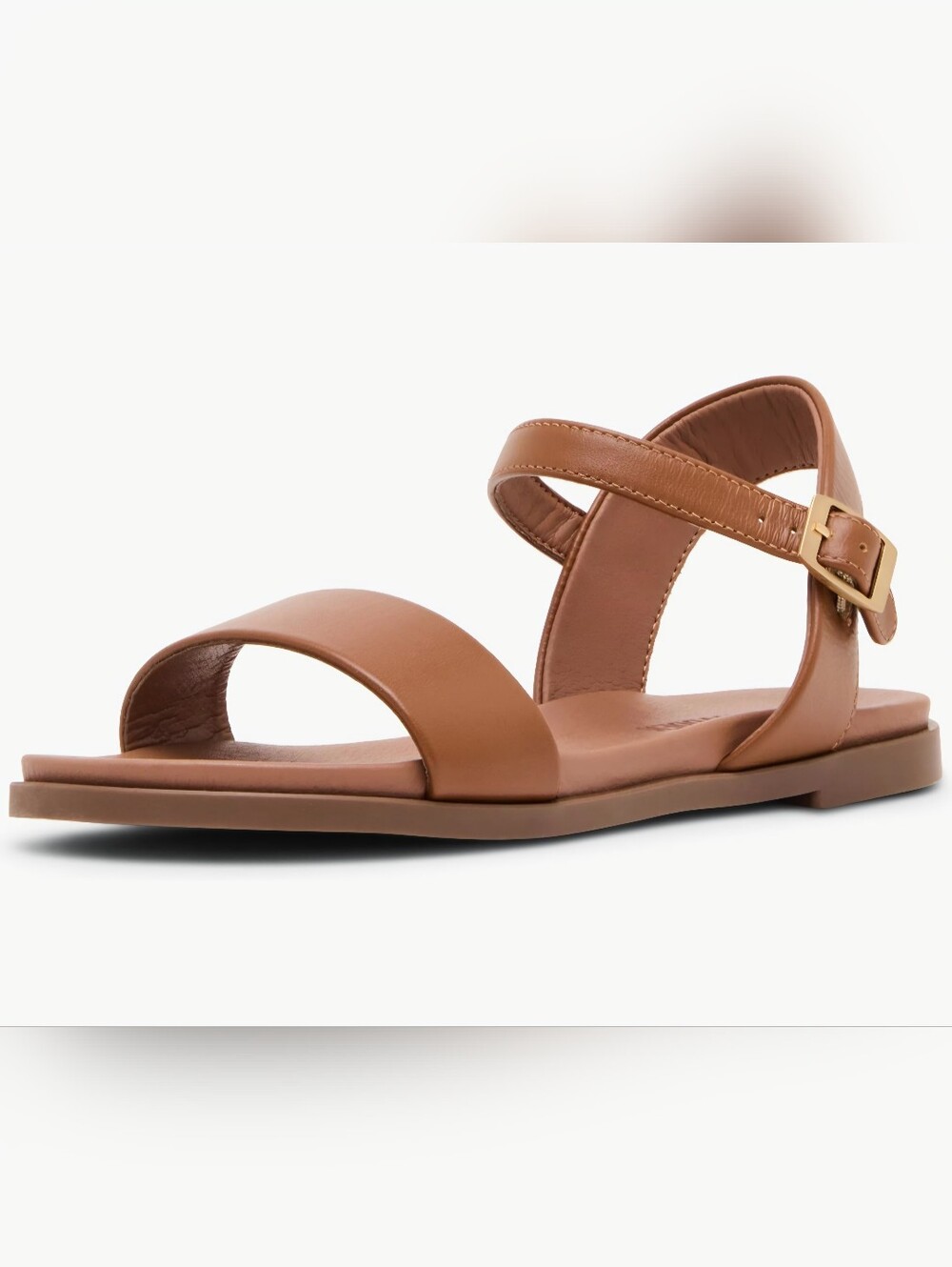 Steve Madden Tan Leather Flat Ankle-Strap Sandals